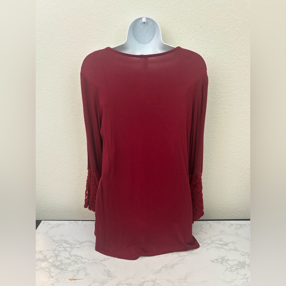 NY Collection Long Sleeve Strappy Blouse Size S Shirt Red Pullover Top - Picture 3 of 5